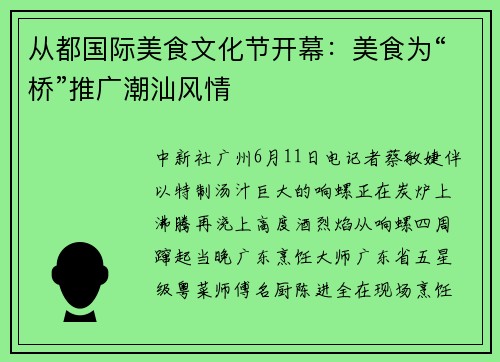 从都国际美食文化节开幕：美食为“桥”推广潮汕风情