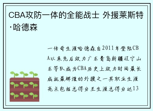 CBA攻防一体的全能战士 外援莱斯特·哈德森